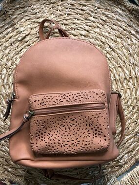 9 inch Women's Tan Laser-Cut Mini Backpack